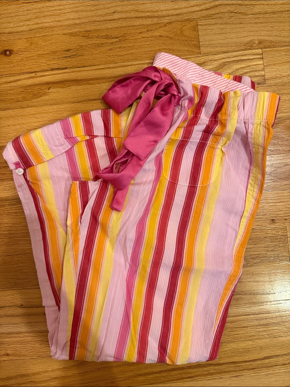 PINK Victoria's Secret Pink, Red & Yellow Striped Paperbag Waist PJ Pants